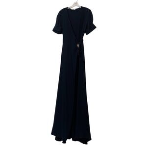 Ganni 100% BAMBERG Twill Wrap Women's Midi Dress in (navy/dark blue). SMALL